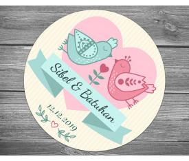 Aşk Kuşları Pembe Kalp Nişan Sticker