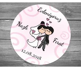 Pembe kalpli gelin ve damat sticker