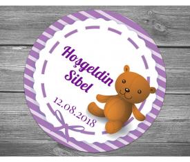 Mor zeminli sevimli ayı bebek sticker