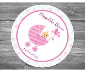 Pembe Kuşlu Bebek Arabası Sticker