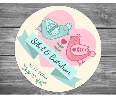 Aşk Kuşları Pembe Kalp Nişan Sticker