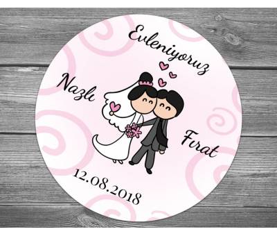 Pembe kalpli gelin ve damat sticker