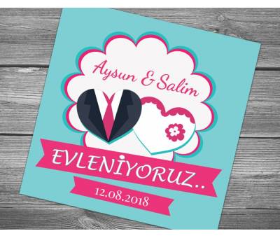 Turkuaz kalpli gelin ve damat sticker