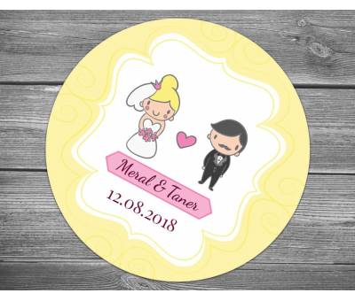 Sarı zeminli gelin ve damat sticker