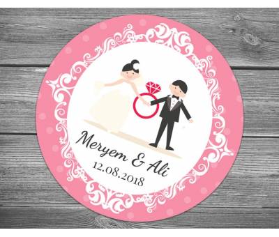 Pembe zeminli tek taş gelin damat sticker