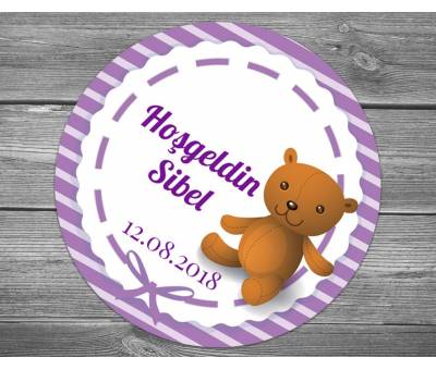 Mor zeminli sevimli ayı bebek sticker