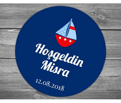 Lacivert zeminli sevimli yelkenli sticker