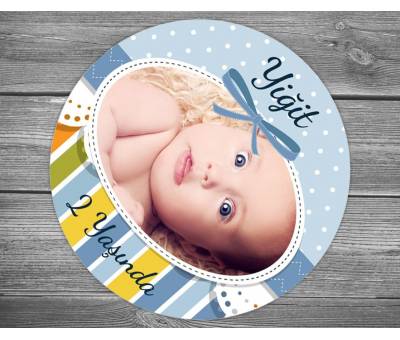 Mavi Desenli ve Kurdelalı Bebek Doğum Günü Sticker
