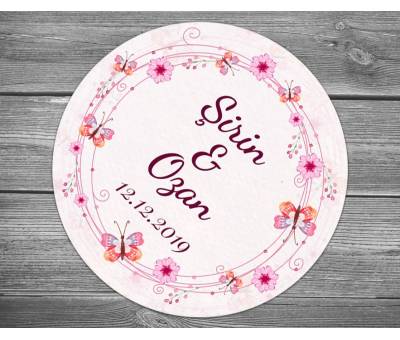 Pembe Sarmaşık Çiçekler ve Kelebekler Kına Sticker