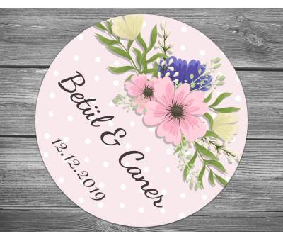 Pembe Zeminde Noktalar ve Çiçekler Kına Sticker